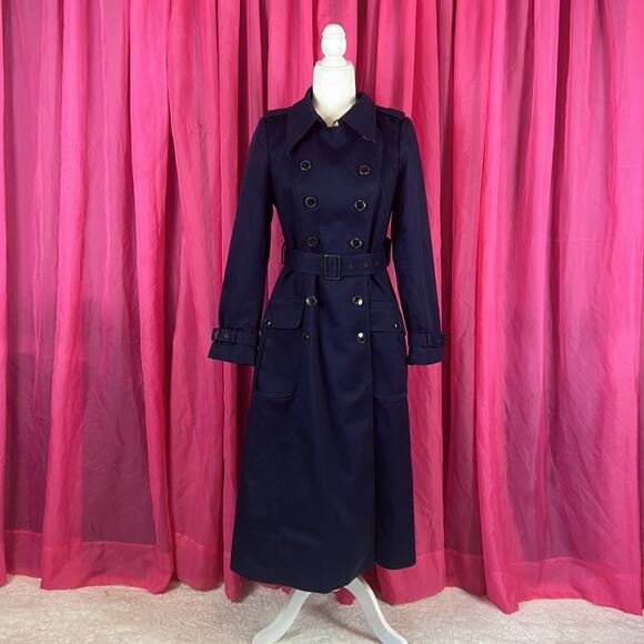 Vintage Jackets & Blazers - Vintage 70s 80s Fox Run Little Foxes Int'l long navy blue maxi trench coat, m